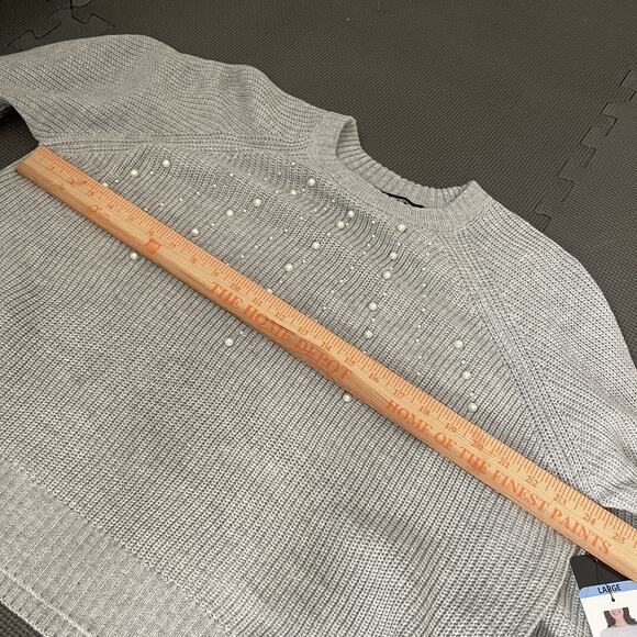 French Connection Women's Embellished Pearl Crewneck Pullover Sweater Gray Large - Picture 15 of 16